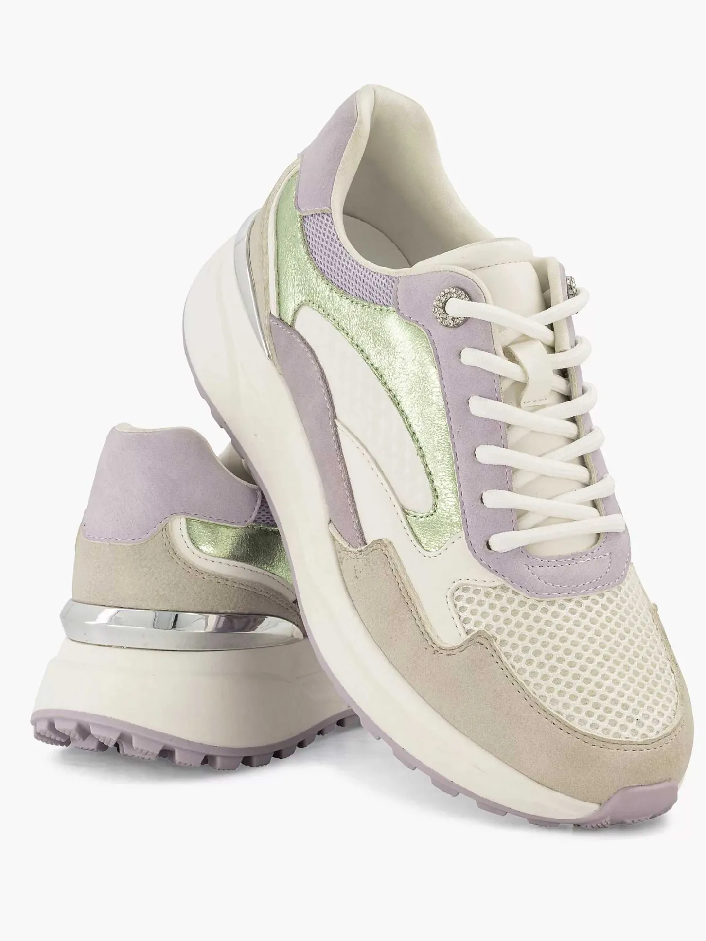 Discount Beige Chunky Sneaker Glitter Dames Sneakers