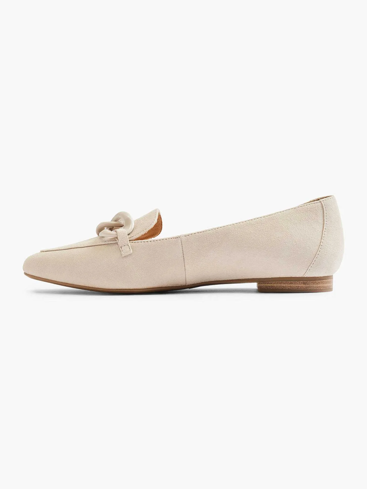 Online Beige Leren Loafer Sierketting Dames Instappers