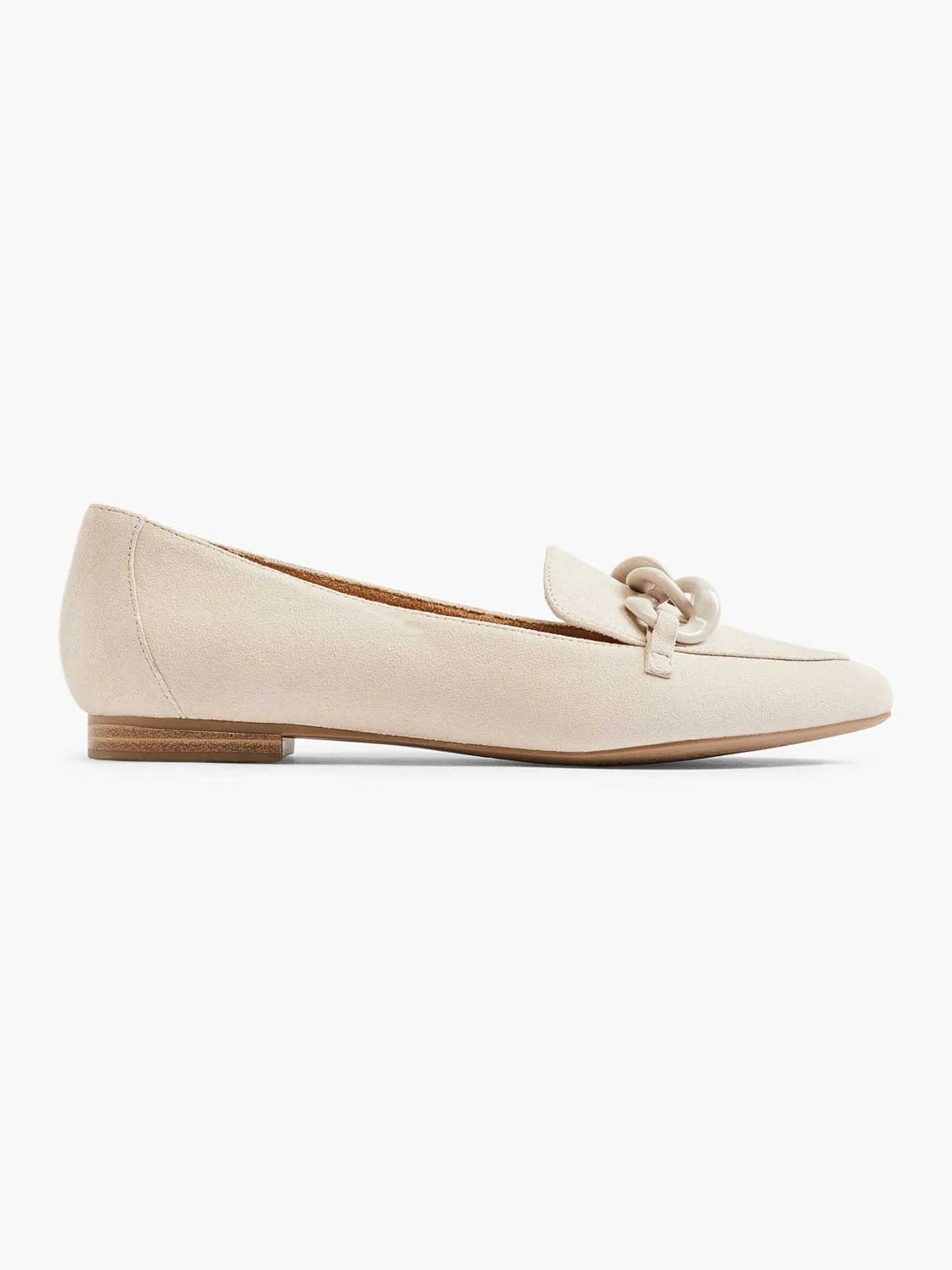 Online Beige Leren Loafer Sierketting Dames Instappers
