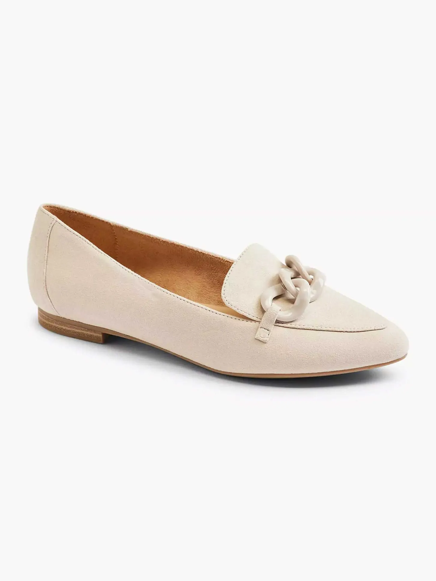 Online Beige Leren Loafer Sierketting Dames Instappers
