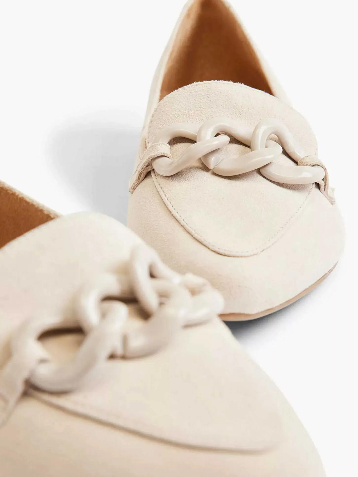 Online Beige Leren Loafer Sierketting Dames Instappers