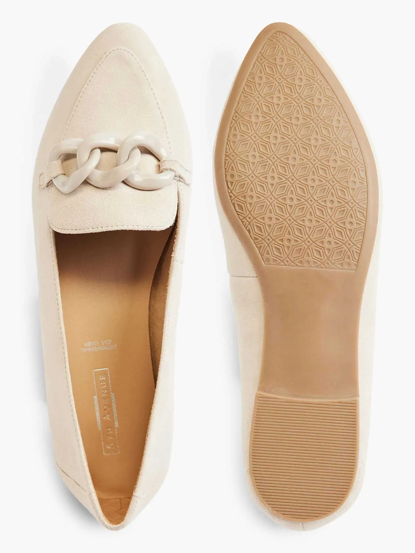 Online Beige Leren Loafer Sierketting Dames Instappers