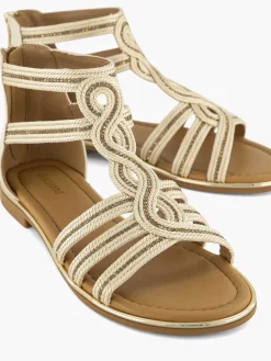 Discount Beige Sandaal Steentjes Dames Sandalen