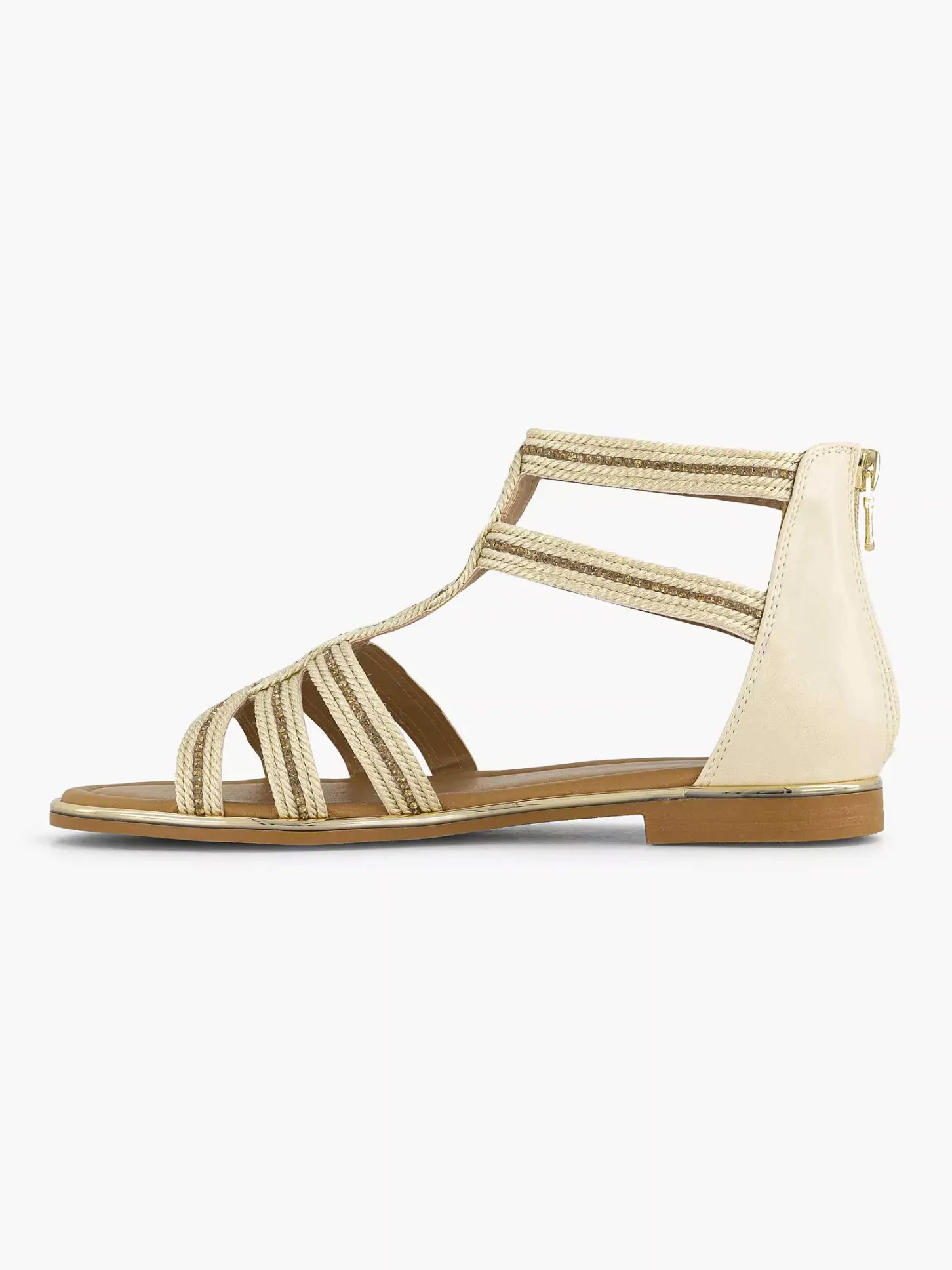 Discount Beige Sandaal Steentjes Dames Sandalen