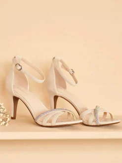 Beige Sandalette Steentjes Dames Hoge Hakken