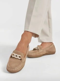 Online Beige Suede Instapper Sierketting Dames Instappers