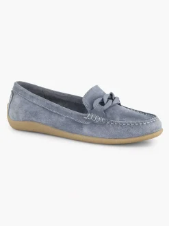 Clearance Blauwe Suede Instapper Sierketting Dames Instappers