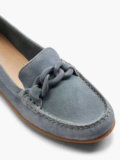 Clearance Blauwe Suede Instapper Sierketting Dames Instappers