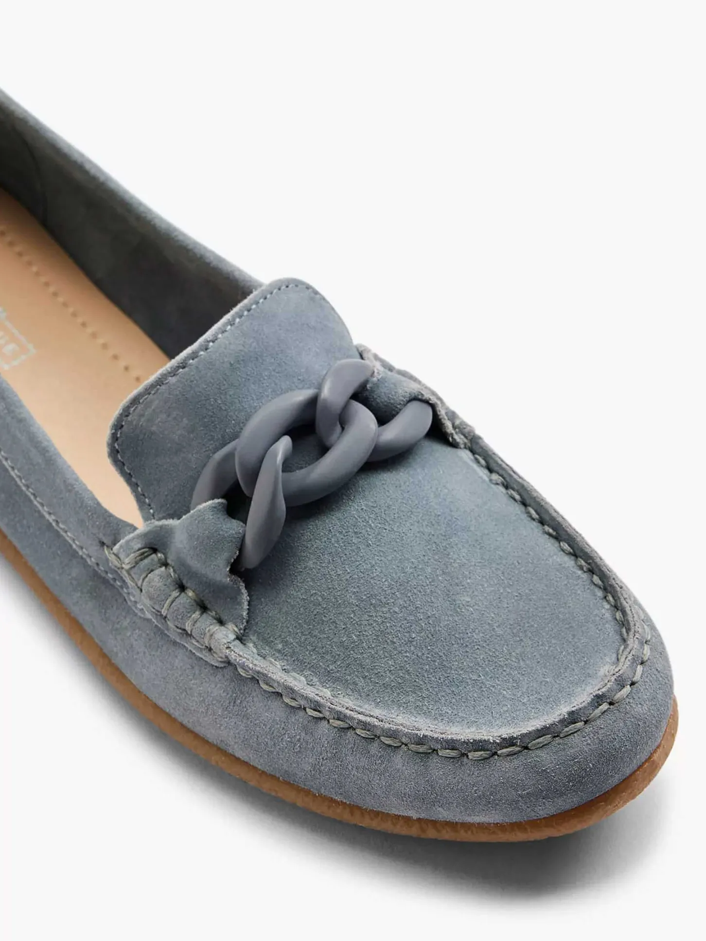 Clearance Blauwe Suede Instapper Sierketting Dames Instappers