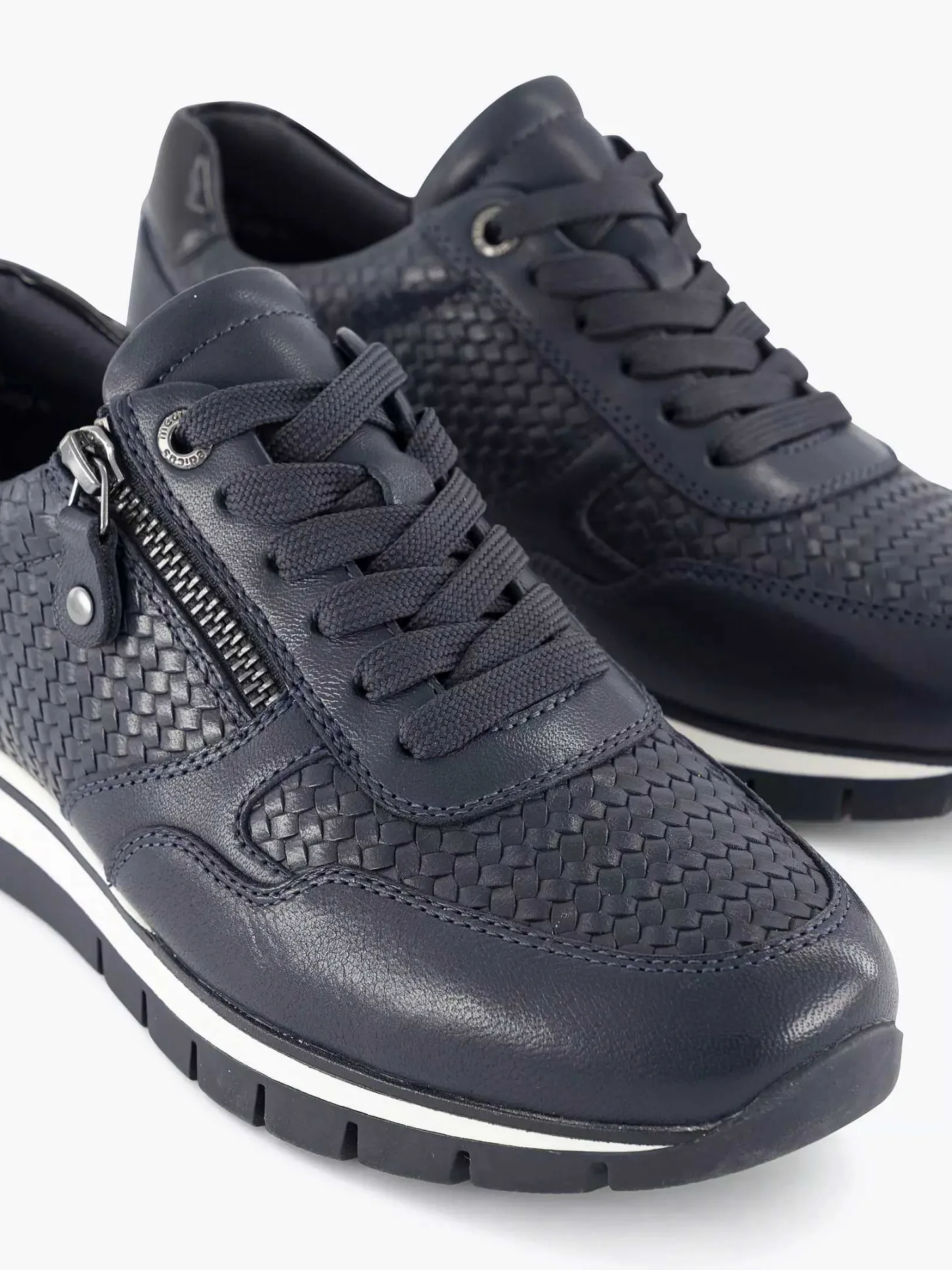 Clearance Donkerblauwe Leren Comfort Sneaker Dames Sneakers