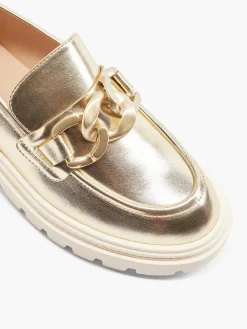 Clearance Gouden Metallic Chunky Loafer Dames Instappers
