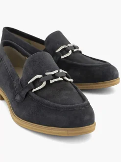Outlet Marineblauwe Leren Instapper Dames Comfort Schoenen