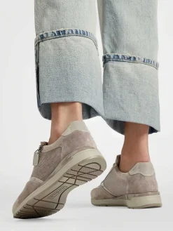 Sale Taupe Leren Comfort Sneaker Dames Comfort Schoenen