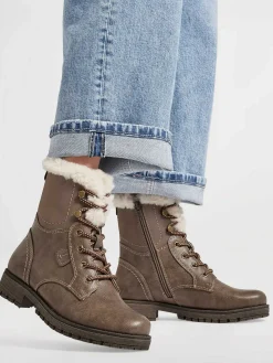 Clearance Taupe Veterboot Dames Enkellaarzen & Boots