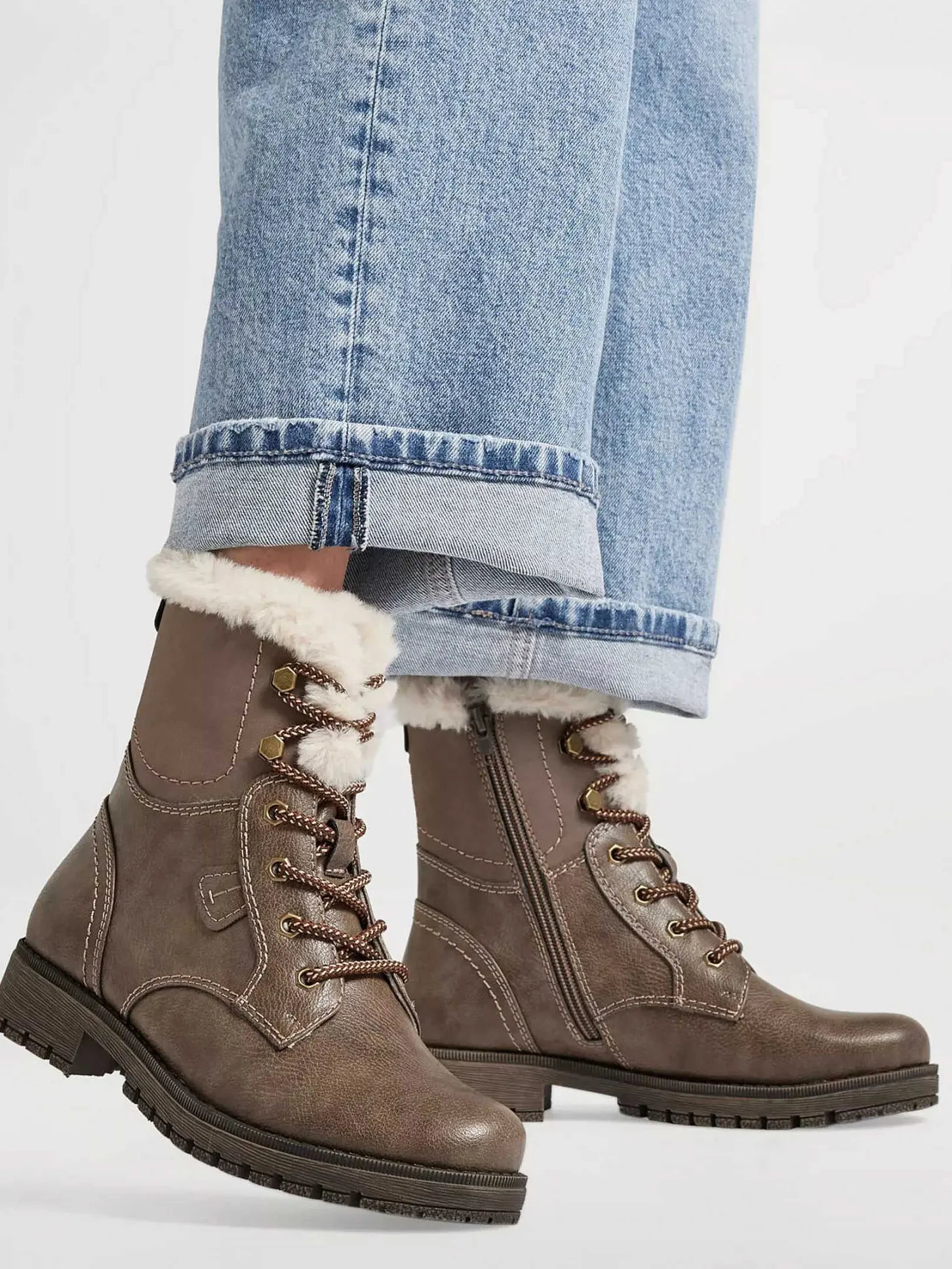 Clearance Taupe Veterboot Dames Enkellaarzen & Boots