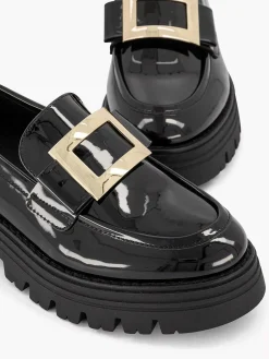 New Zwarte Chunky Loafer Lak Dames Instappers