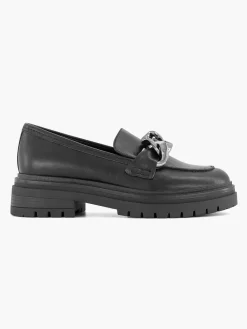 Discount Zwarte Chunky Loafer Sierketting Dames Instappers