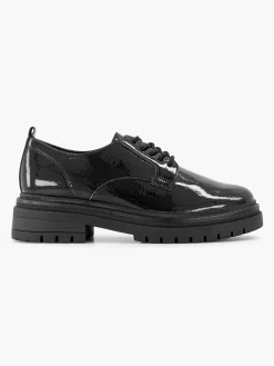 Zwarte Chunky Veterschoen Lak Dames Instappers