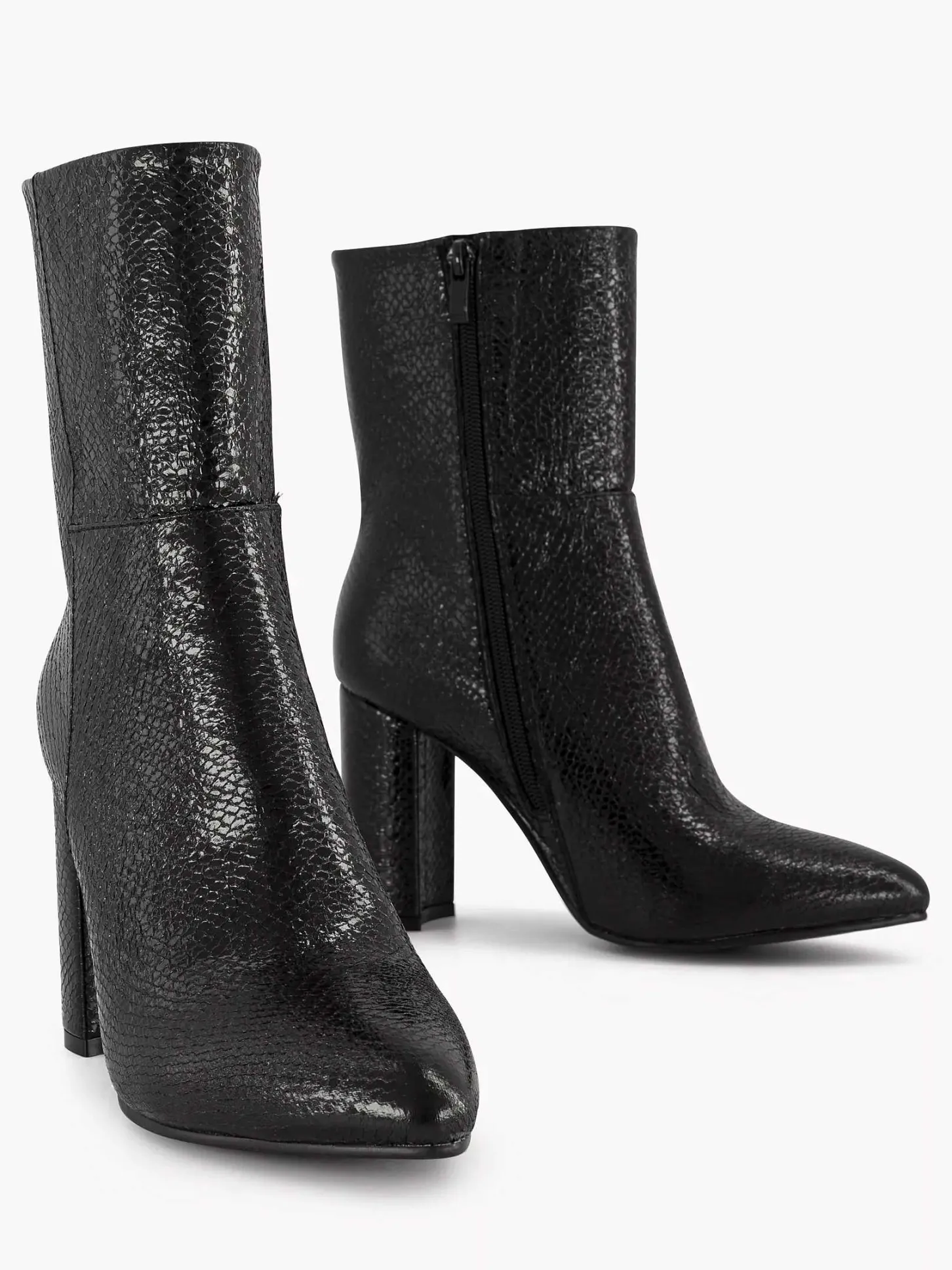 Clearance Zwarte Enkellaars Slangenprint Dames Enkellaarzen & Boots