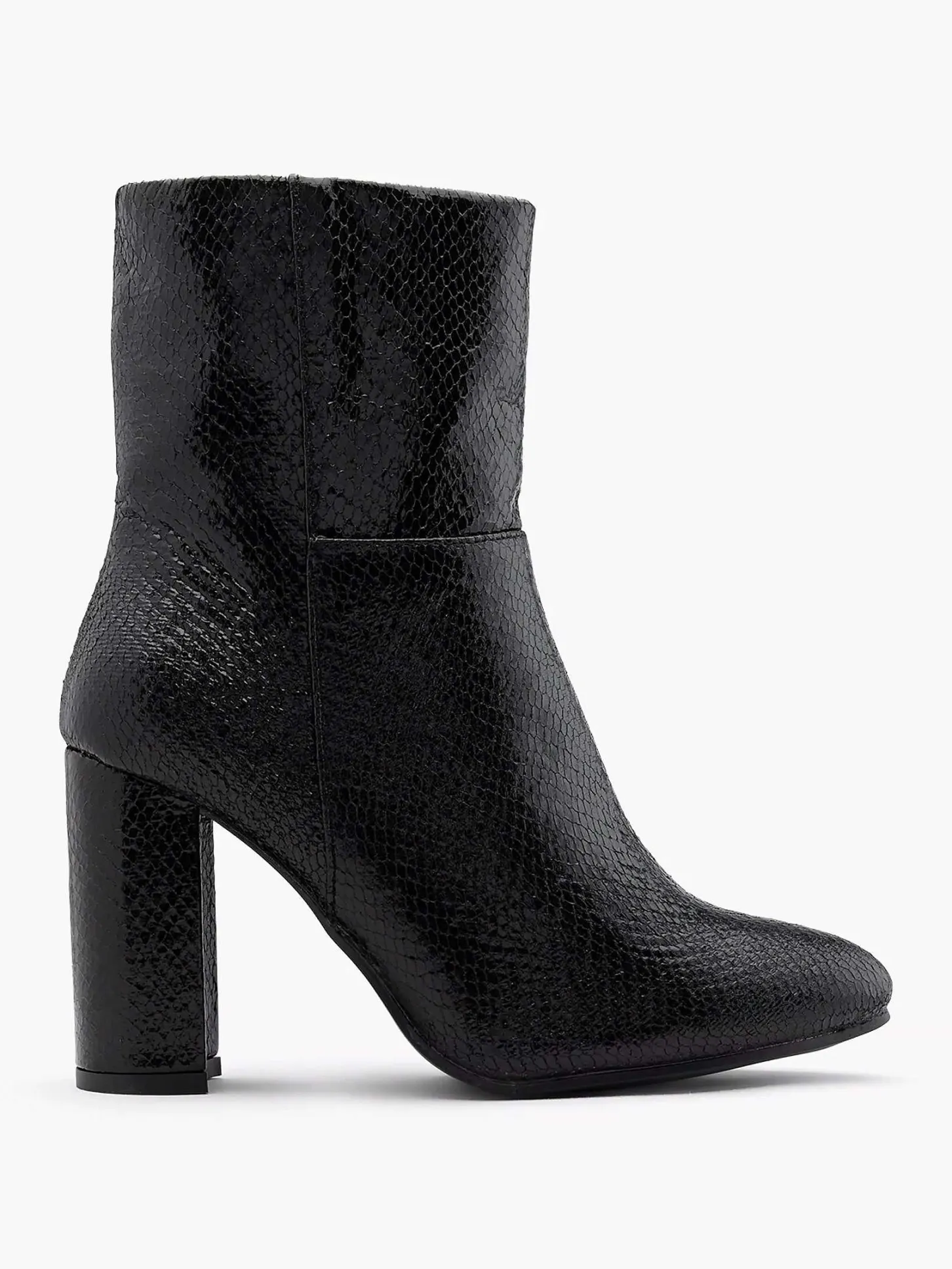 Clearance Zwarte Enkellaars Slangenprint Dames Enkellaarzen & Boots