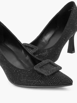 Hot Zwarte Glitter Pump Gesp Dames Hoge Hakken