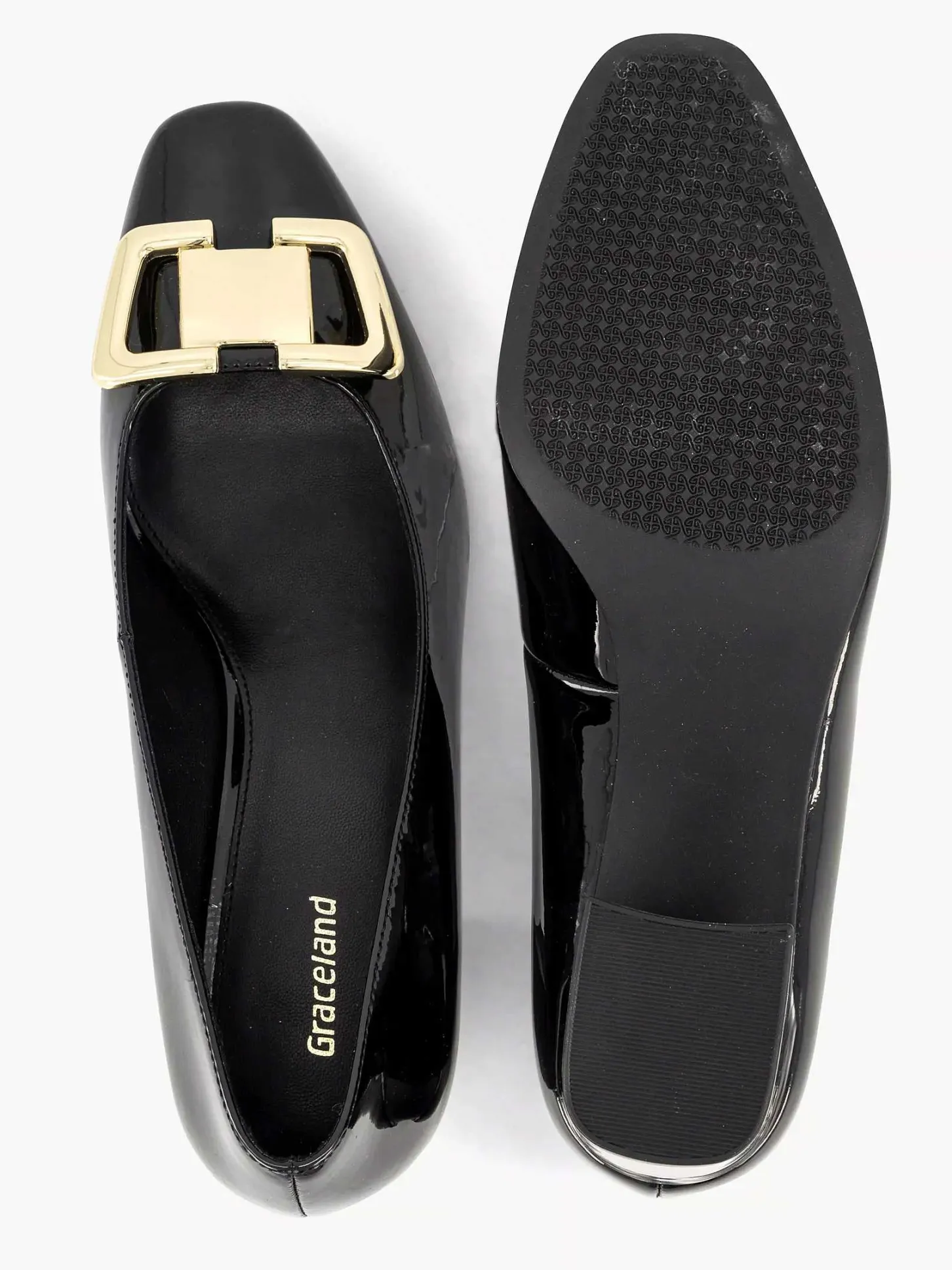 Clearance Zwarte Lak Pump Siergesp Dames Pumps