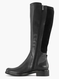 Sale Zwarte Lange Leren Comfort Laars Elastiek Dames Comfort Schoenen