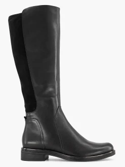 Sale Zwarte Lange Leren Comfort Laars Elastiek Dames Comfort Schoenen
