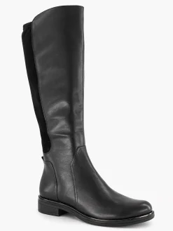 Sale Zwarte Lange Leren Comfort Laars Elastiek Dames Comfort Schoenen