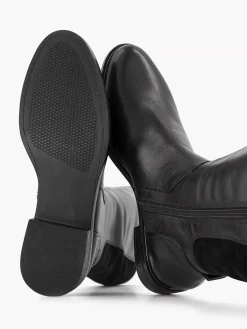 Sale Zwarte Lange Leren Comfort Laars Elastiek Dames Comfort Schoenen