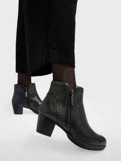 Sale Zwarte Leren Comfort Enkellaars Hak Dames Comfort Schoenen