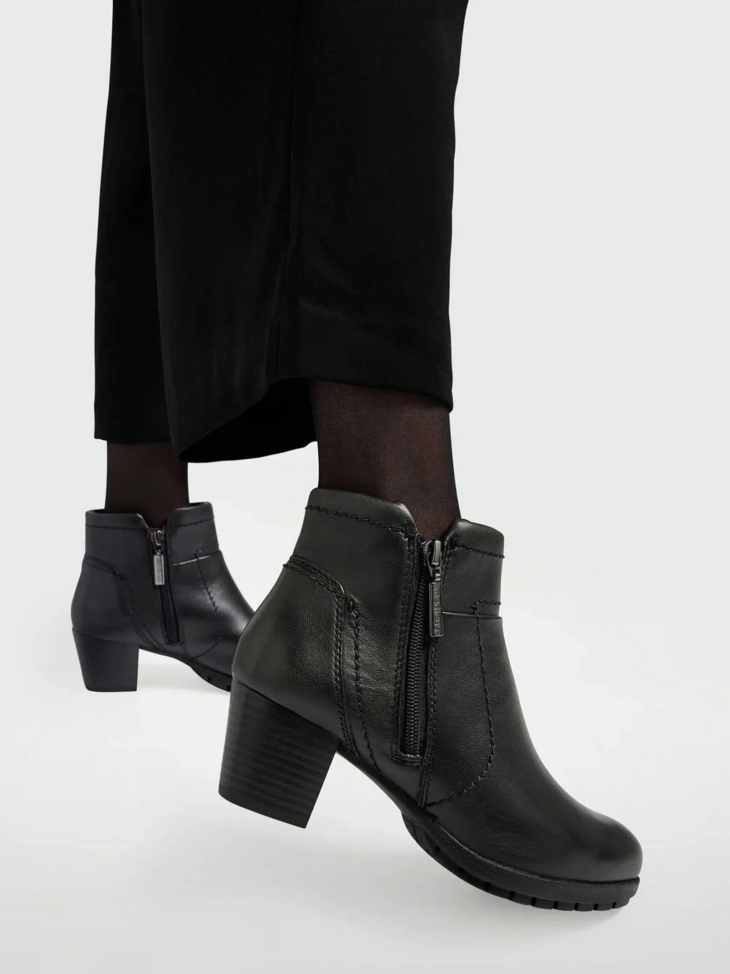 Sale Zwarte Leren Comfort Enkellaars Hak Dames Comfort Schoenen