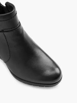 Sale Zwarte Leren Comfort Enkellaars Hak Dames Comfort Schoenen