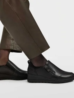 Zwarte Leren Comfort Instapper Dames Comfort Schoenen