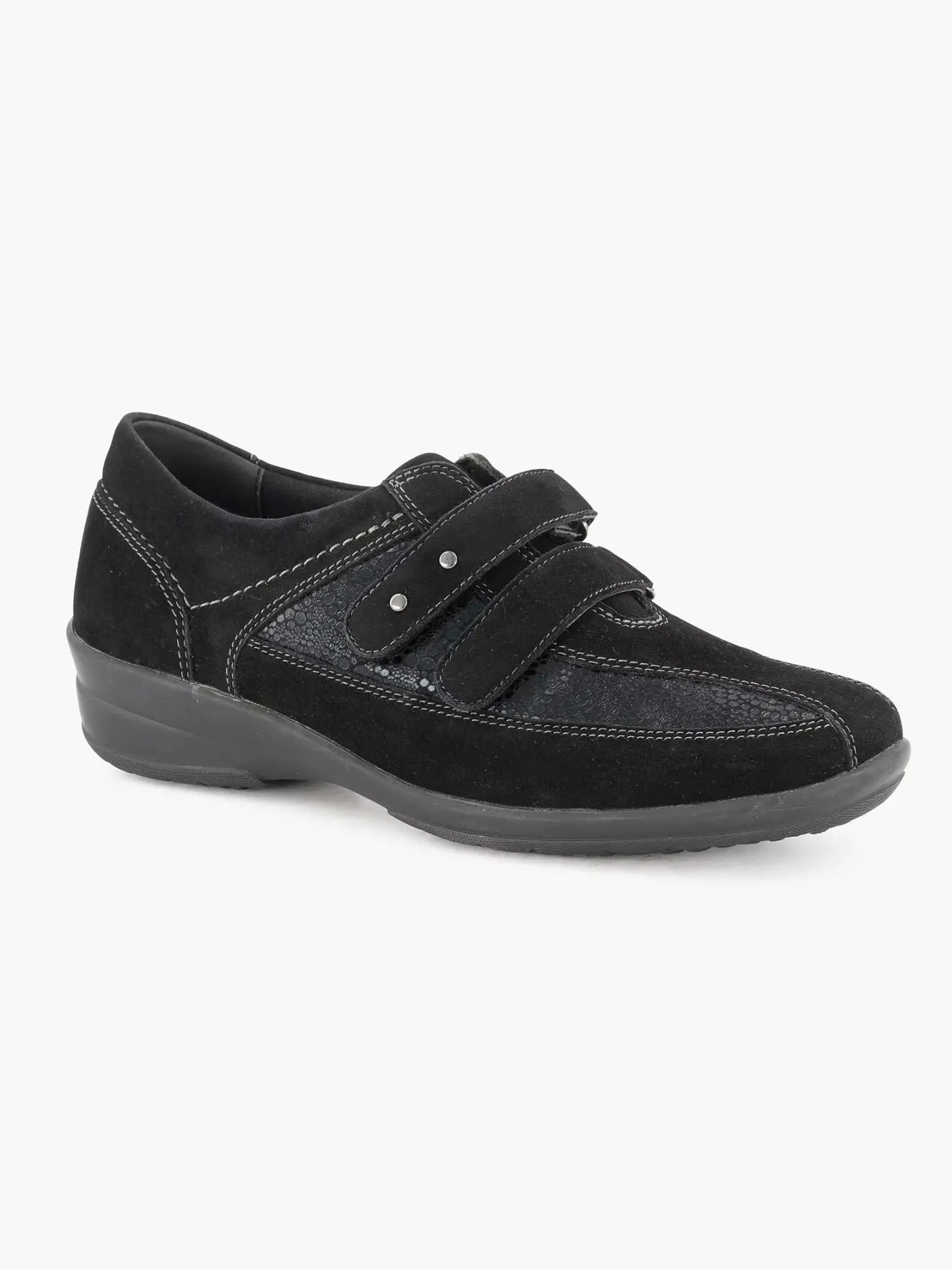 New Zwarte Leren Comfort Instapper Klittenband Dames Comfort Schoenen