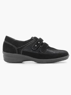 New Zwarte Leren Comfort Instapper Klittenband Dames Comfort Schoenen