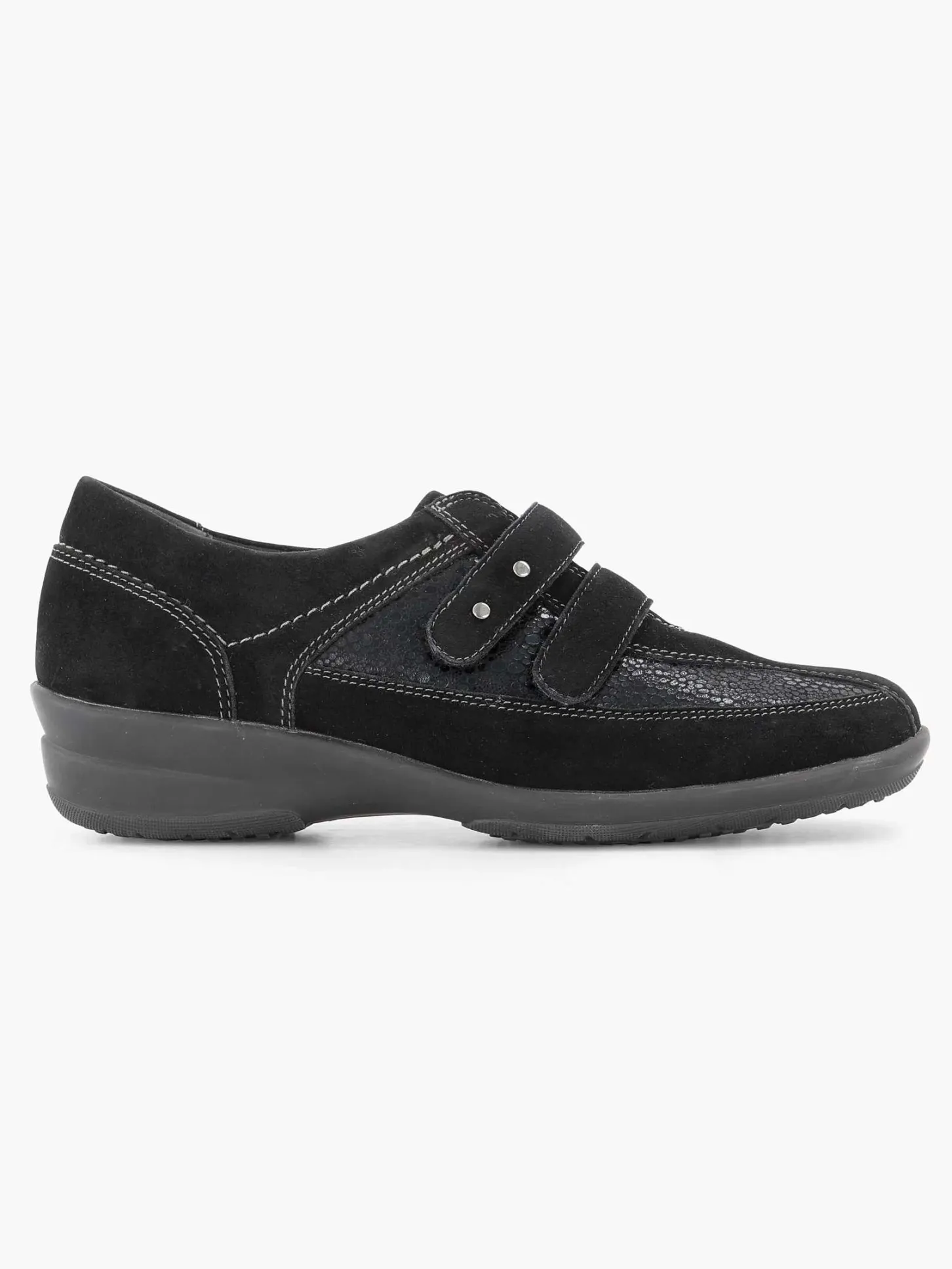New Zwarte Leren Comfort Instapper Klittenband Dames Comfort Schoenen