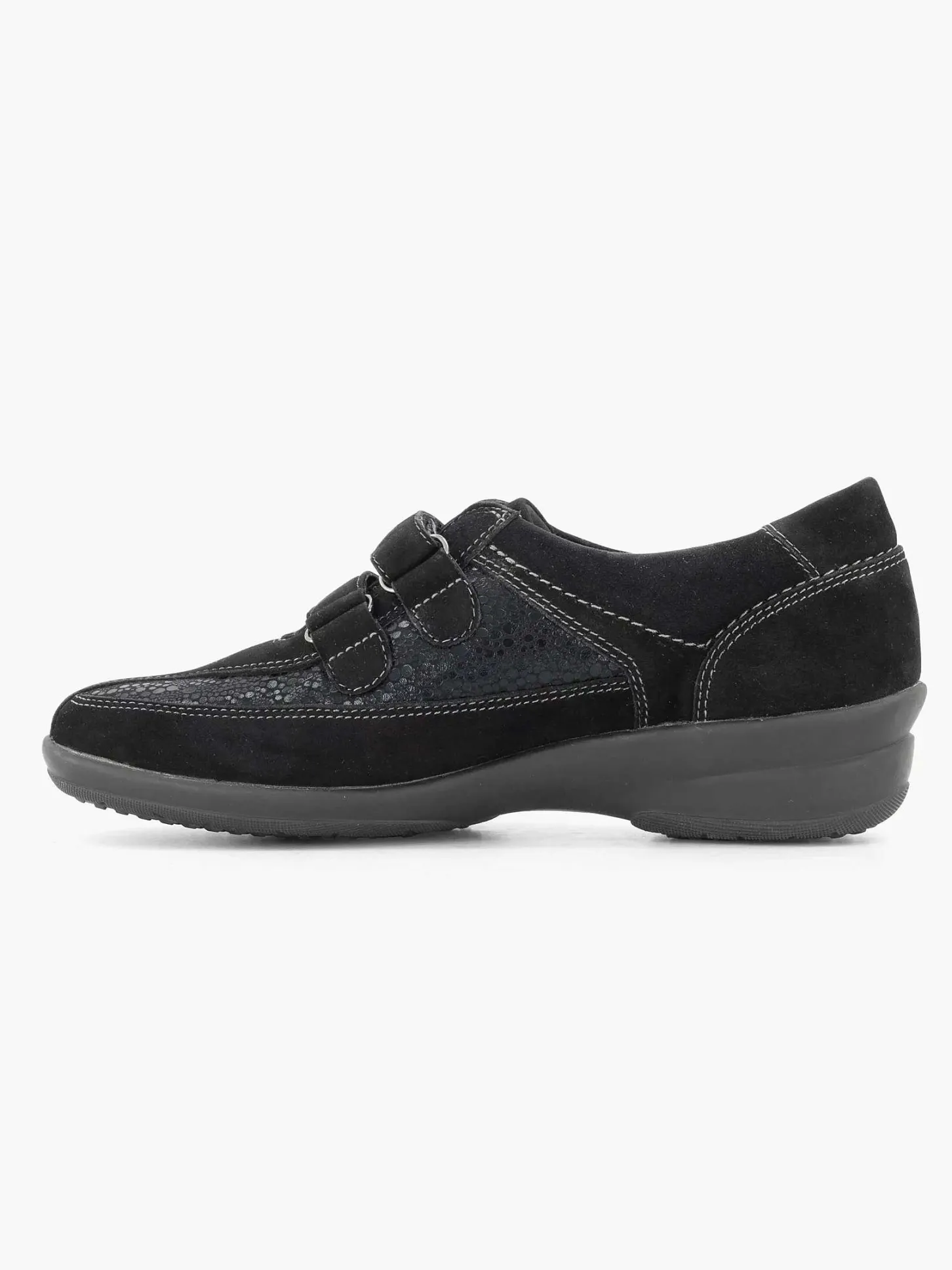 New Zwarte Leren Comfort Instapper Klittenband Dames Comfort Schoenen