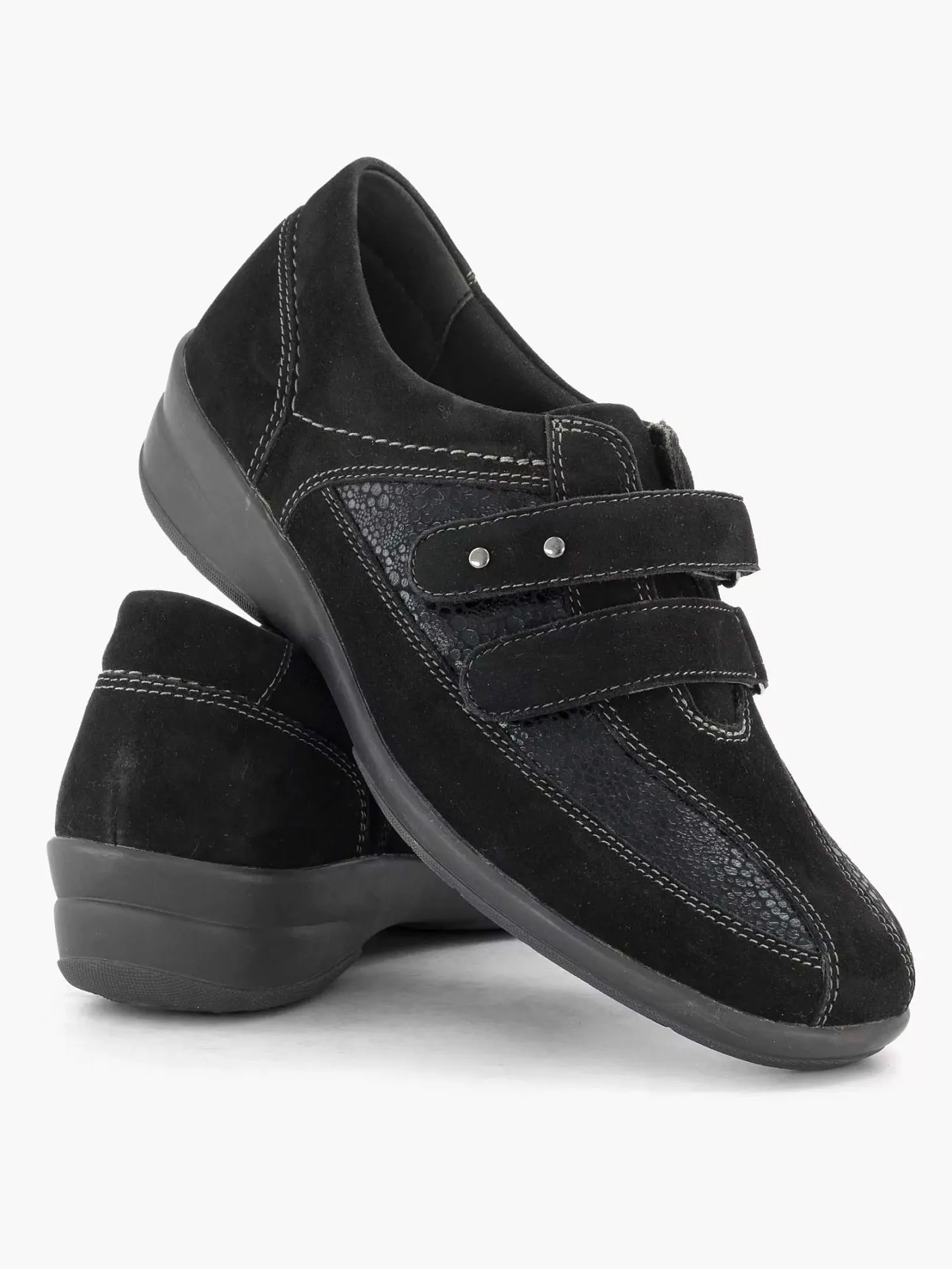 New Zwarte Leren Comfort Instapper Klittenband Dames Comfort Schoenen
