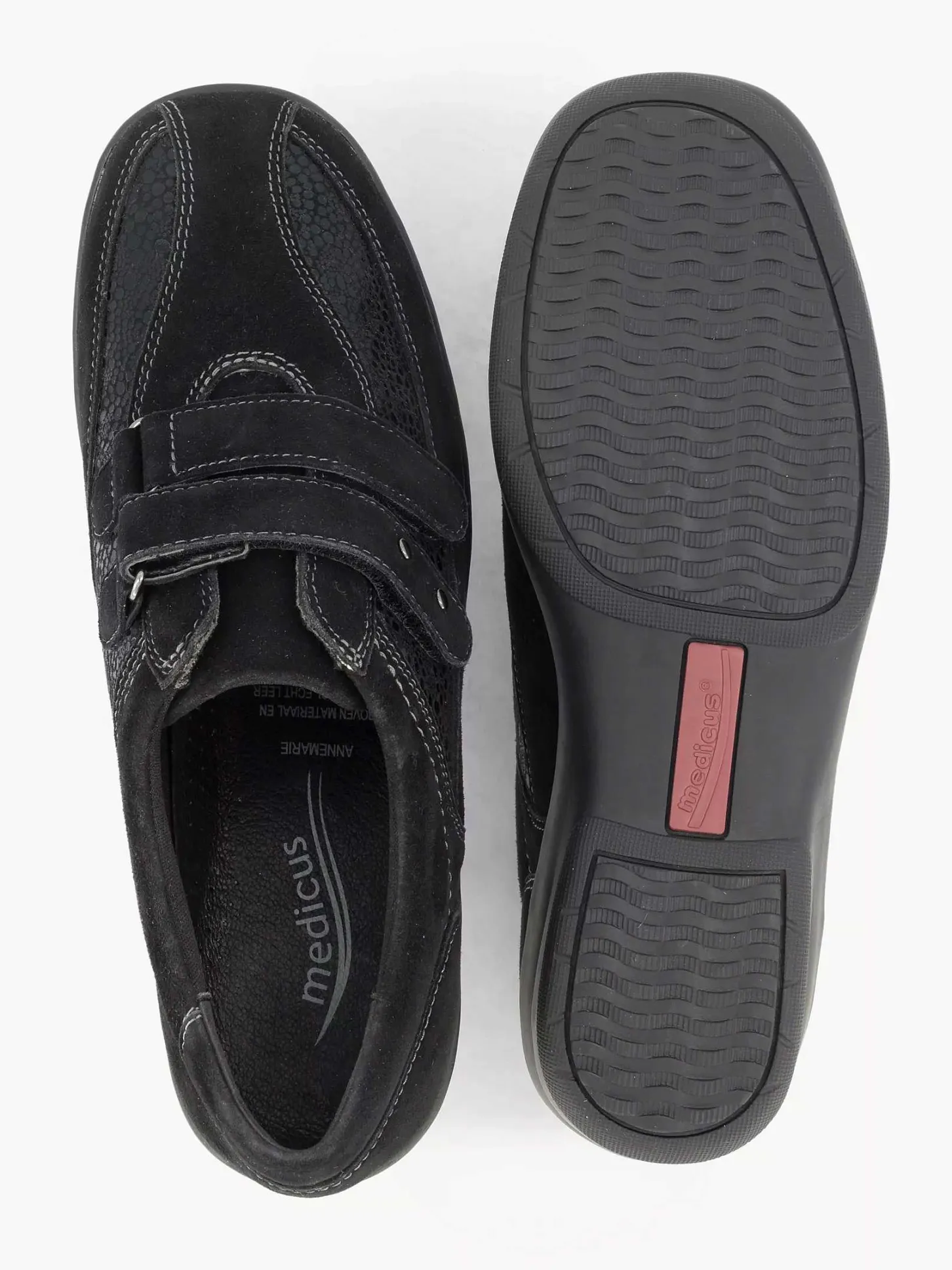 New Zwarte Leren Comfort Instapper Klittenband Dames Comfort Schoenen