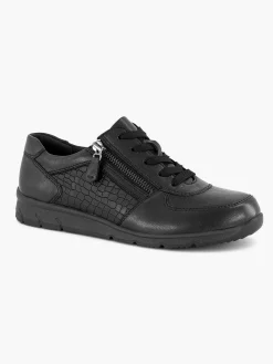 Outlet Zwarte Leren Comfort Sneaker Dames Comfort Schoenen