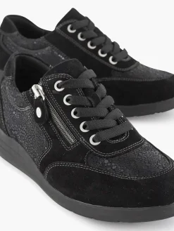 Outlet Zwarte Leren Comfort Sneaker Dames Comfort Schoenen