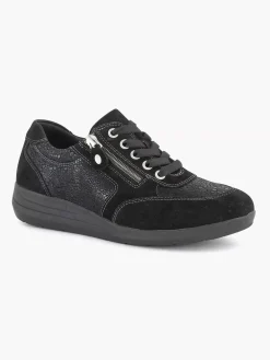 Outlet Zwarte Leren Comfort Sneaker Dames Comfort Schoenen