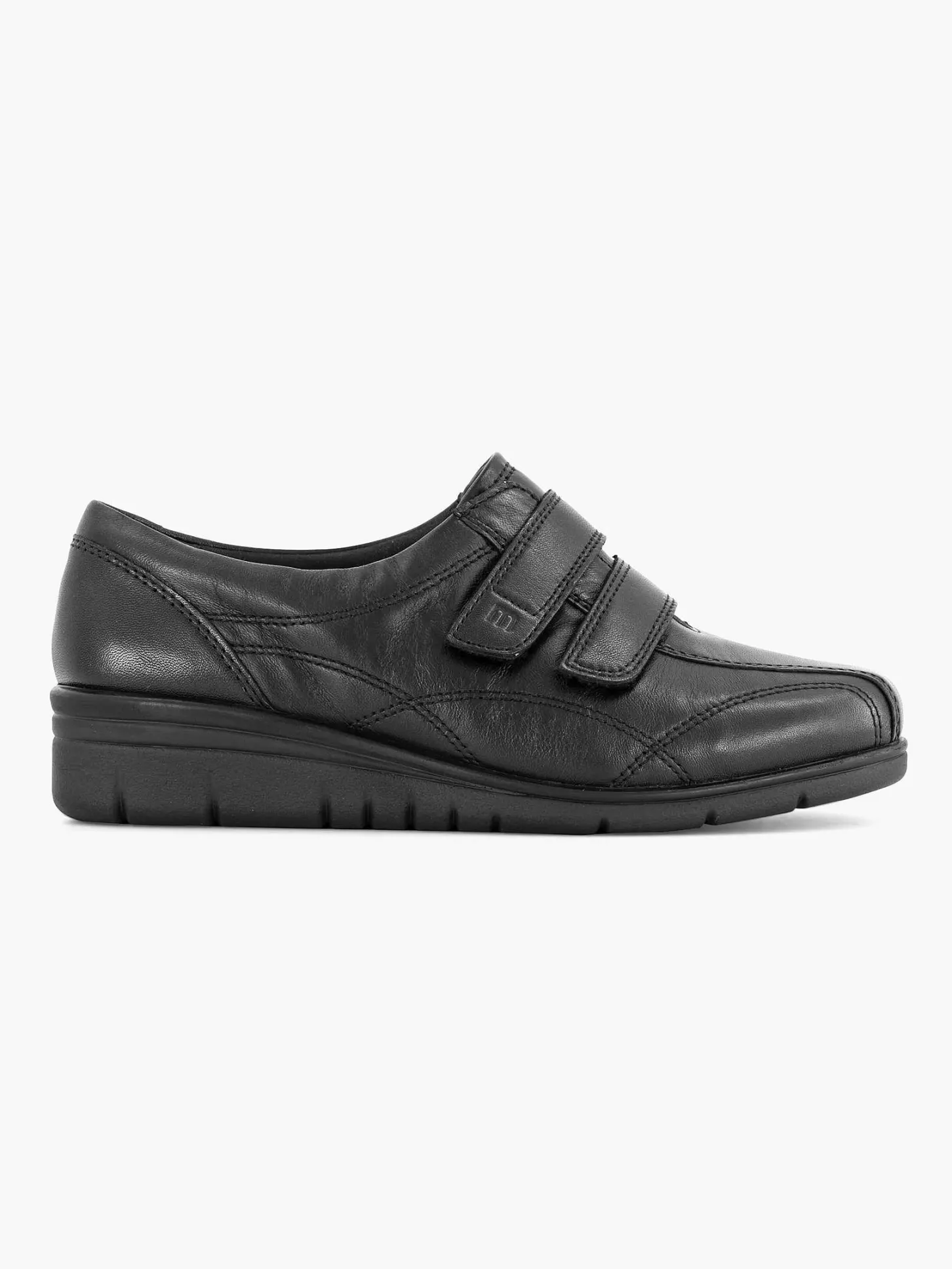 Hot Zwarte Leren Comfort Sneaker Klittenband Dames Sneakers