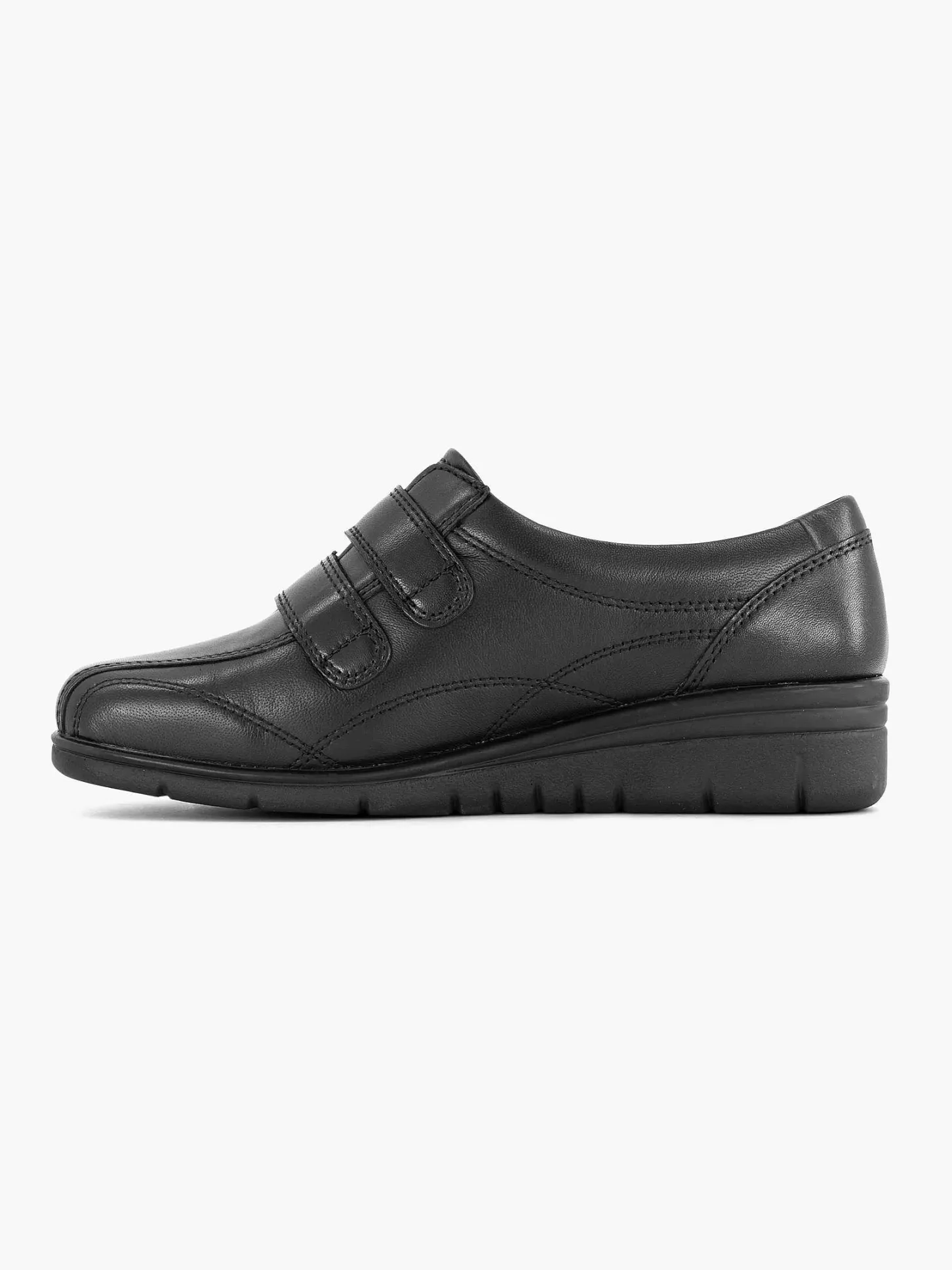 Hot Zwarte Leren Comfort Sneaker Klittenband Dames Sneakers