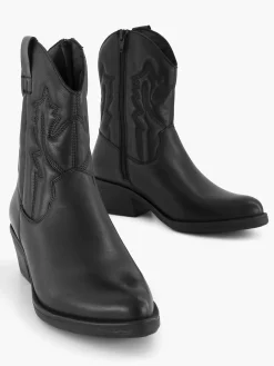 Sale Zwarte Leren Cowboy Laars Dames Enkellaarzen & Boots