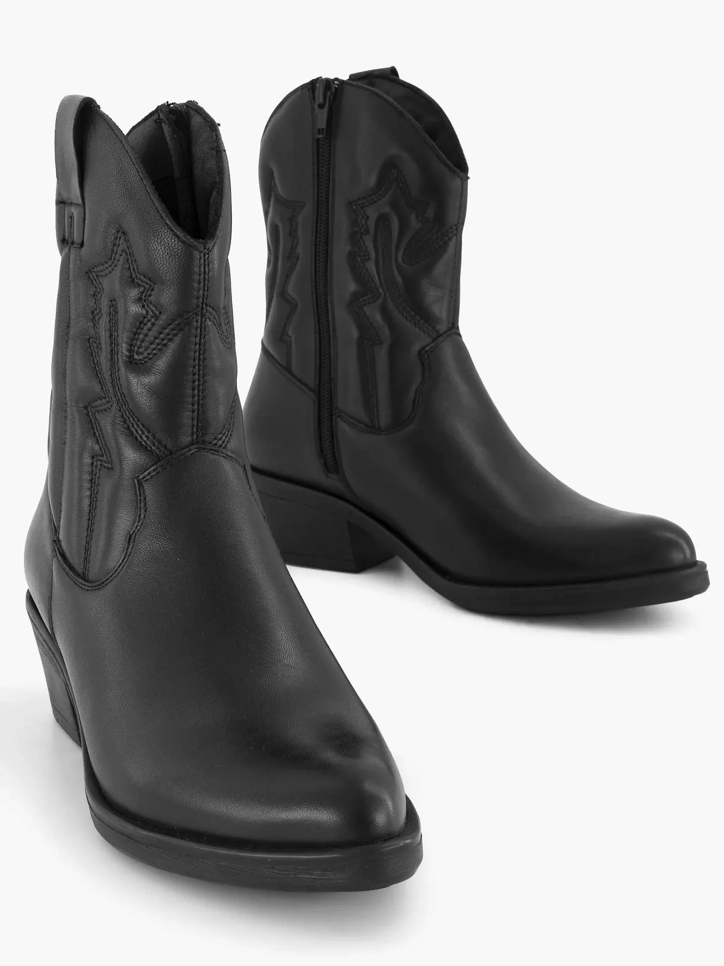 Sale Zwarte Leren Cowboy Laars Dames Enkellaarzen & Boots