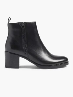 Discount Zwarte Leren Enkellaars Hak Dames Enkellaarzen & Boots
