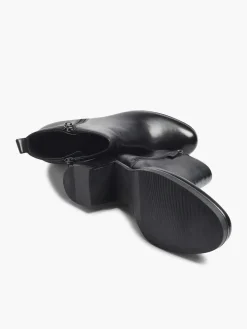 Discount Zwarte Leren Enkellaars Hak Dames Enkellaarzen & Boots