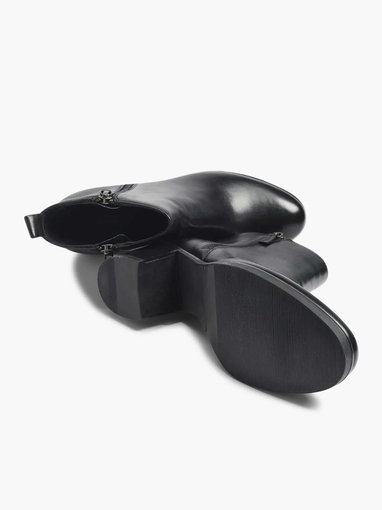 Discount Zwarte Leren Enkellaars Hak Dames Enkellaarzen & Boots